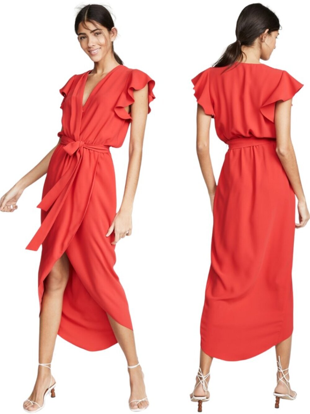 Amanda Uprichard Martinique Faux Wrap Midi Dress Womens P XS Lipstick Red Formal
